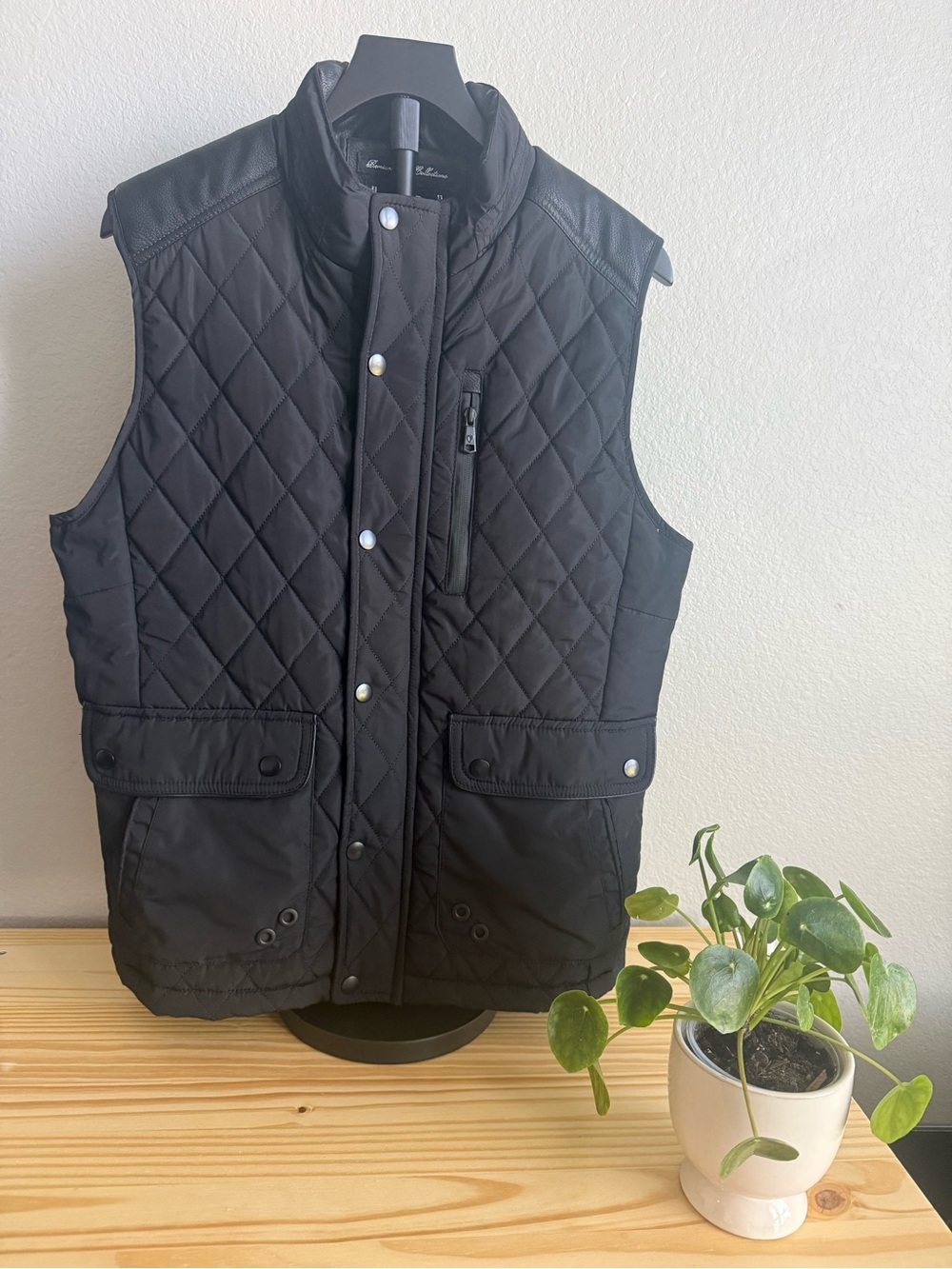 Fried Denim Quilted Black Men's Vest with Snap and Zip Pockets